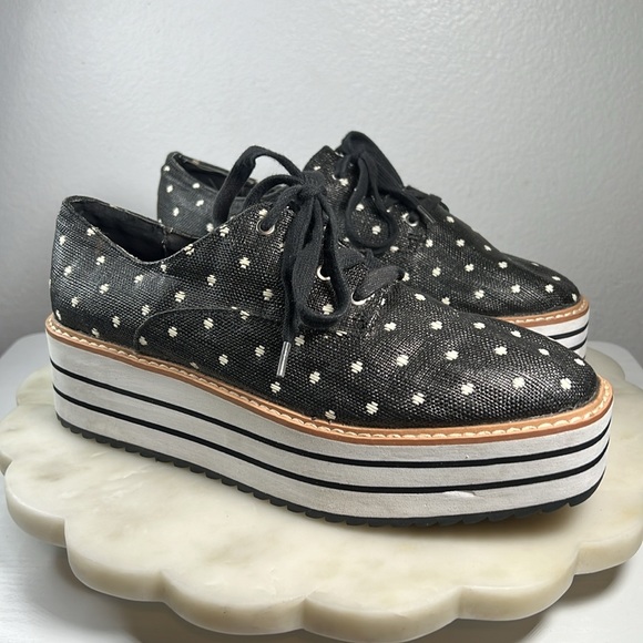 ZARA-Striped Platform Derby Canvas Shoes-Black/White Polka Dots-Size 39/8.5 - Picture 4 of 12
